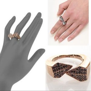 REBECCA MINKOFF Rose Gold Blades Crossover Claw Ring Black Pavé Crystals 6.5